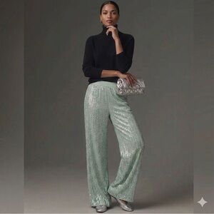 House of Harlow 1960 Mint Green Sequin Wide-Leg Pants